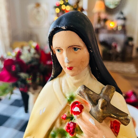 Antique Chalkware Saint Theresa of Lisieux Little flower of Jesus - Picture 15 of 17